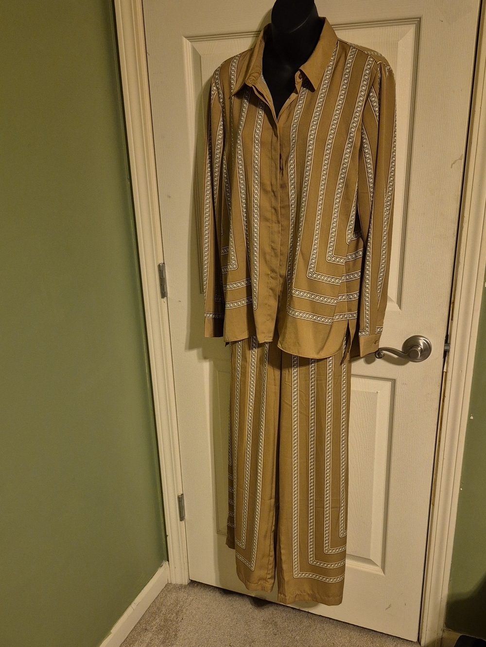 Women's Tan Striped Wide-Leg Jumpsuit Set